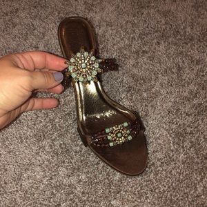 Bronze and teal heels